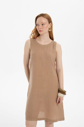 Linen Sleeveless Round Neck Dress - Dress