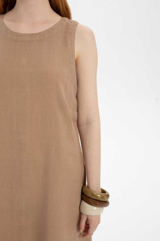 Linen Sleeveless Round Neck Dress - Dress