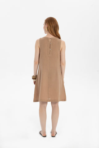 Linen Sleeveless Round Neck Dress - Dress