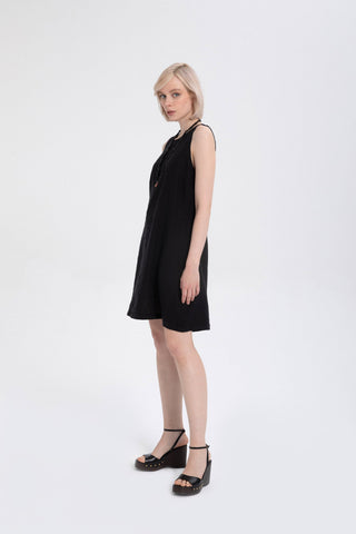 Linen Sleeveless Round Neck Dress - Dress