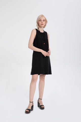 Linen Sleeveless Round Neck Dress - Dress