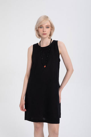 Linen Sleeveless Round Neck Dress - Dress