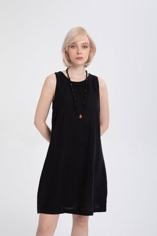 Linen Sleeveless Round Neck Dress - Dress