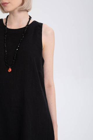 Linen Sleeveless Round Neck Dress - Dress