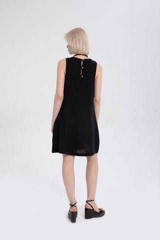 Linen Sleeveless Round Neck Dress - Dress