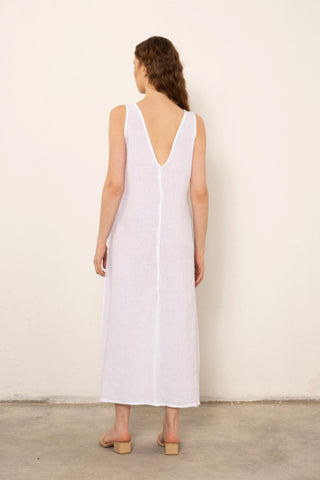 V-Neck Raw Linen Dress with Slits - Dress