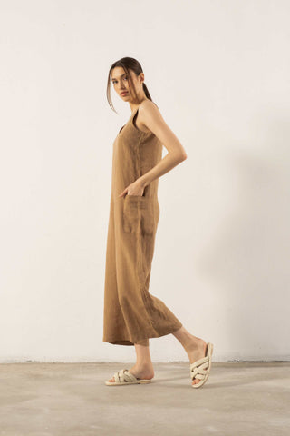Pure Linen V-Neck Women’s Jumpsuit - Jumpsuit