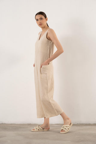 Pure Linen V-Neck Women’s Jumpsuit - Jumpsuit