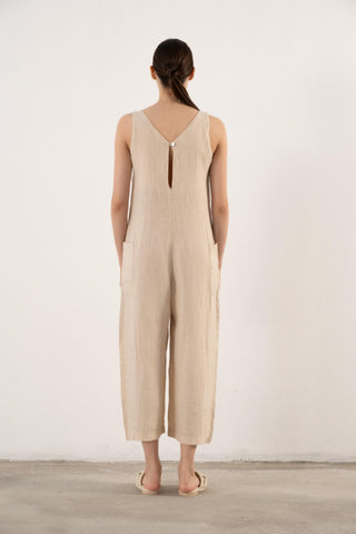 Pure Linen V-Neck Women’s Jumpsuit - Jumpsuit