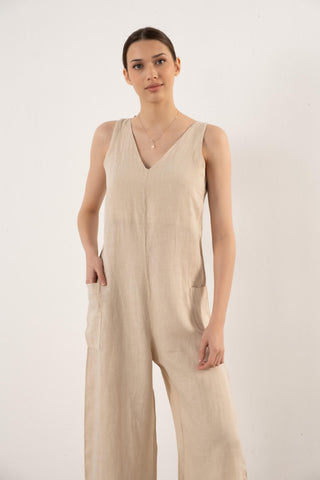 Pure Linen V-Neck Women’s Jumpsuit - Jumpsuit