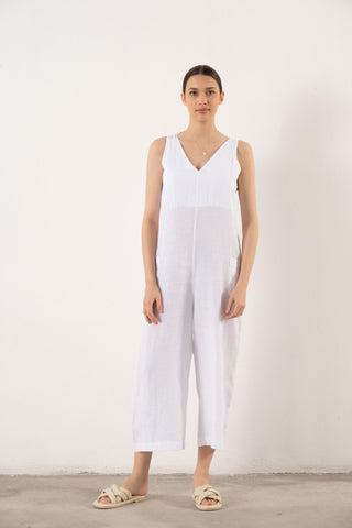 Pure Linen V-Neck Women’s Jumpsuit - Jumpsuit