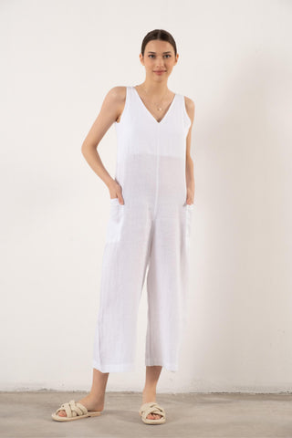 Pure Linen V-Neck Women’s Jumpsuit - Jumpsuit