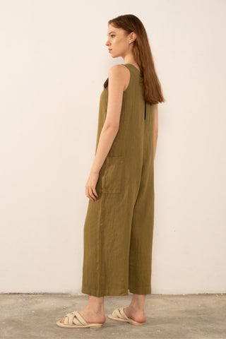 Pure Linen V-Neck Women’s Jumpsuit - Jumpsuit
