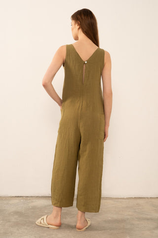 Pure Linen V-Neck Women’s Jumpsuit - Jumpsuit