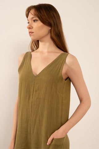 Pure Linen V-Neck Women’s Jumpsuit - Jumpsuit