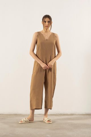Pure Linen V-Neck Women’s Jumpsuit - Mint / S/M - Jumpsuit