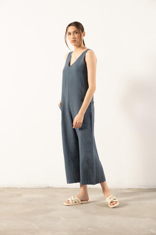 Pure Linen V-Neck Women’s Jumpsuit - Petrol / S/M - Jumpsuit