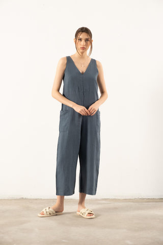 Pure Linen V-Neck Women’s Jumpsuit - Jumpsuit