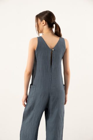 Pure Linen V-Neck Women’s Jumpsuit - Jumpsuit