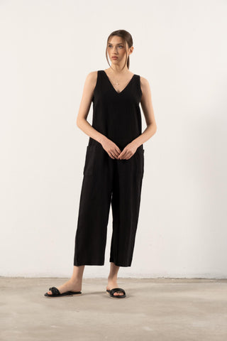 Pure Linen V-Neck Women’s Jumpsuit - Jumpsuit
