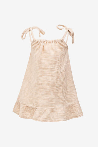 Muslin Children’s Dress with Ruffled Shoulder Ties - Beige / 2/3 Years - Dress