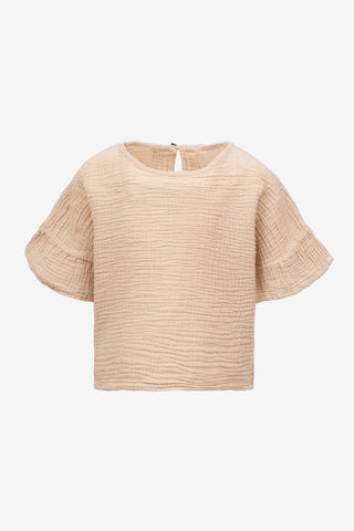 Muslin Sleeve Frilled Girls’ T-Shirt - Beige / 2/3 Years - T-Shirt