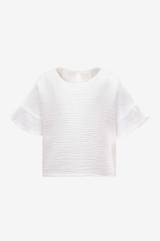 Muslin Sleeve Frilled Girls’ T-Shirt - White / 2/3 Years - T-Shirt