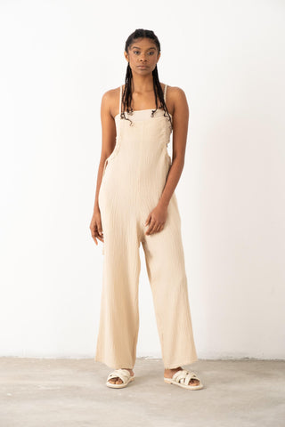 Muslin Knitted Strappy Women’s Jumpsuit - Beige / Standard - Jumpsuit