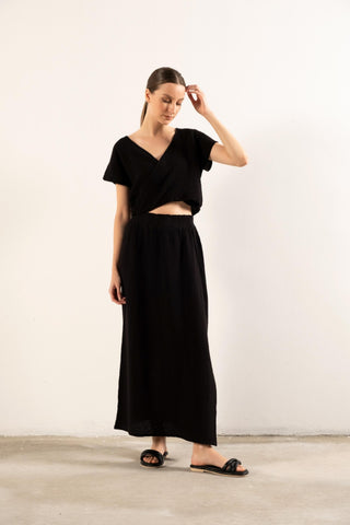 Muslin Slit Long Skirt - Black / Standard - Skirt