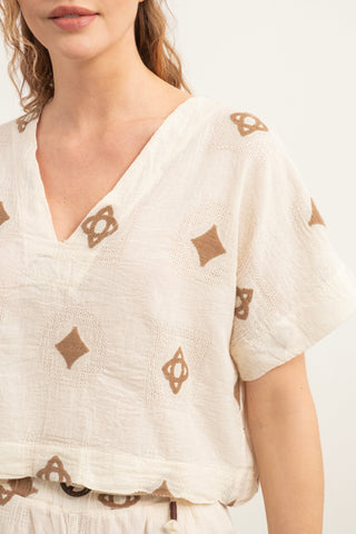 Bordered V-Neck Blouse