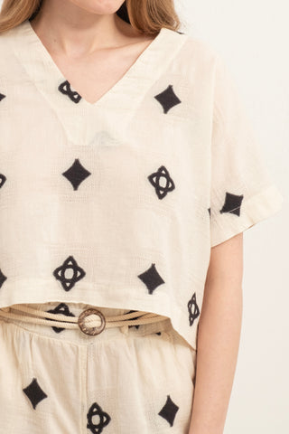 Bordered V-Neck Blouse