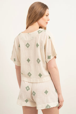 Bordered V-Neck Blouse