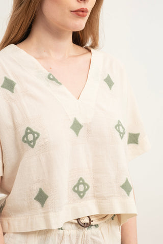 Bordered V-Neck Blouse