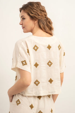 Bordered V-Neck Blouse