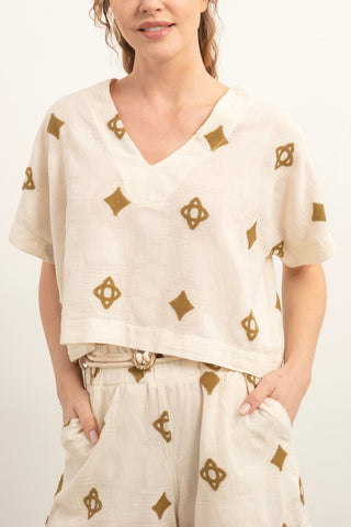 Bordered V-Neck Blouse