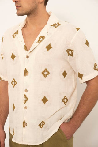 Bordered Short Sleeve Men's Shirt