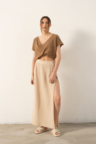 Muslin Front Turn-down Blouse