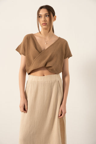 Muslin Front Turn-down Blouse