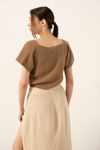 Muslin Front Turn-down Blouse