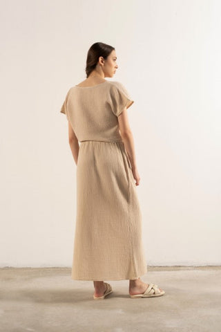 Muslin Front Turn-down Blouse