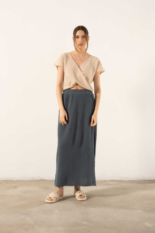 Muslin Front Turn-down Blouse - Blouse
