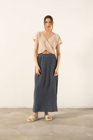 Muslin Front Turn-down Blouse