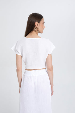 Muslin Front Turn-down Blouse