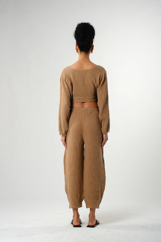 Muslin Balloon Sleeve Tie Blouse