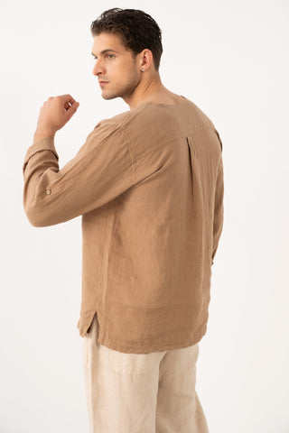 Linen Lace Up Long Sleeve Men Henley Shirt