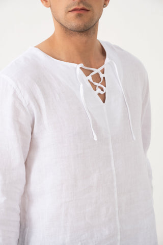 Linen Lace Up Long Sleeve Men Henley Shirt