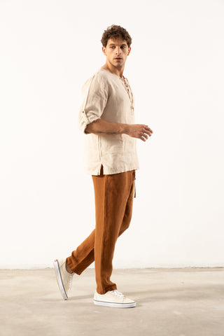 Linen Lace Up Long Sleeve Men Henley Shirt