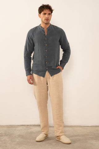 Linen Mandarin Collar Men's Shirt
