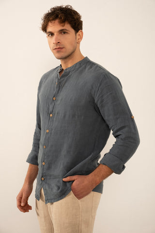 Linen Mandarin Collar Men's Shirt
