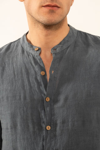 Linen Mandarin Collar Men's Shirt
